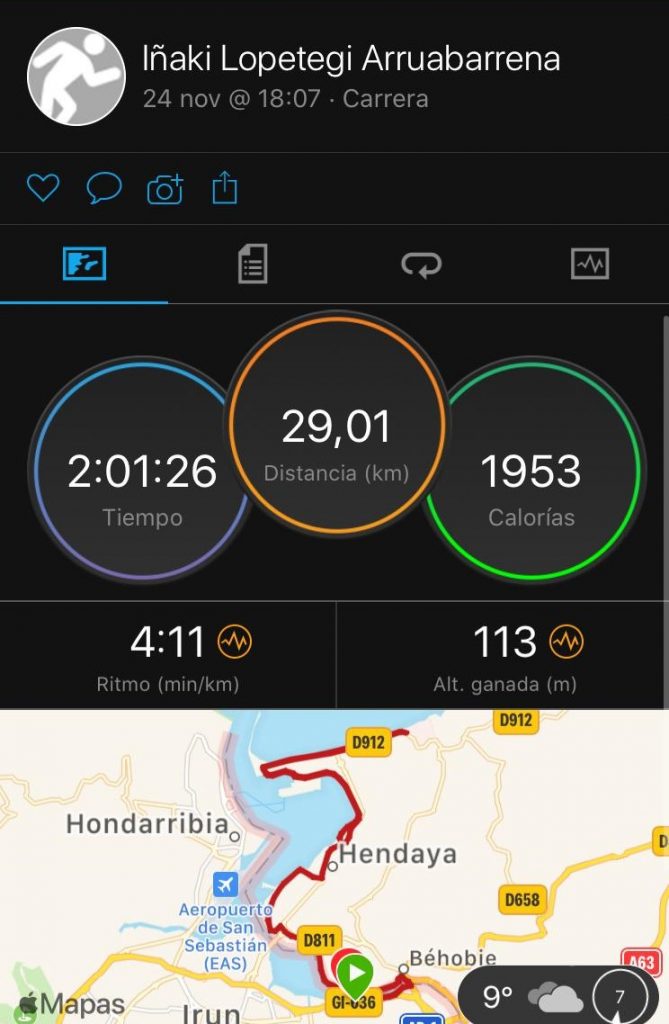 29 kms de tirada maratón